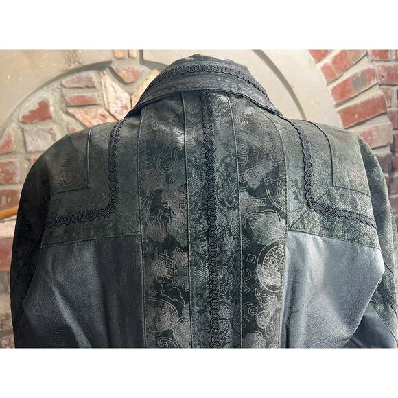badlands leather jacket unique pattern dolman sleeve 1990s black - Picture 7 of 16